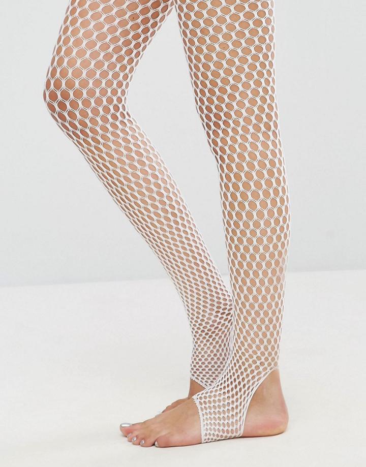Asos Stirrup Fishnet Tights In White - White