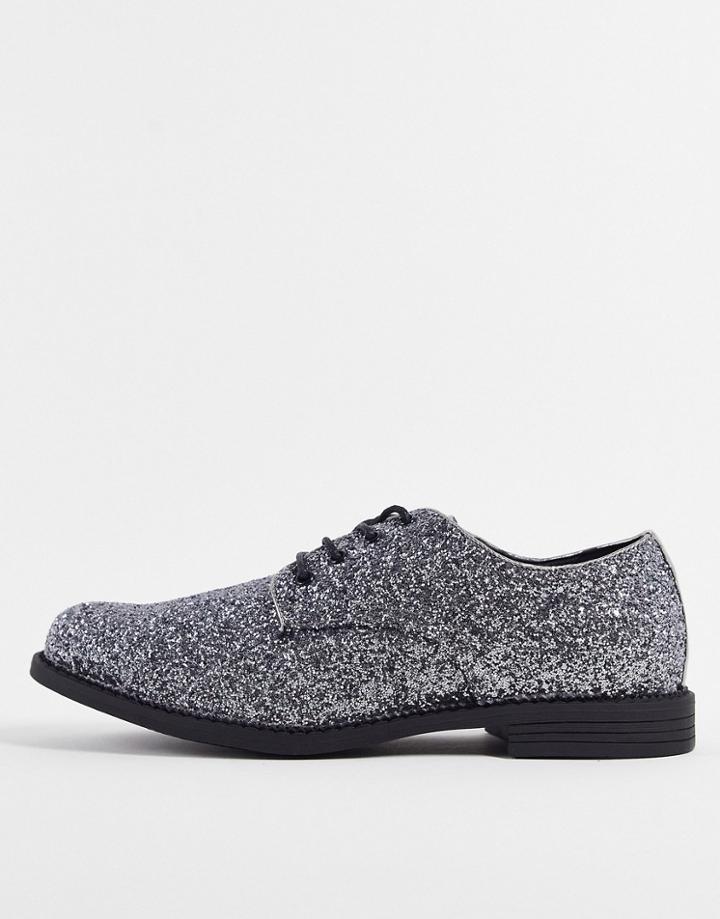Truffle Collection Lace Up Brogues In Silver Glitter