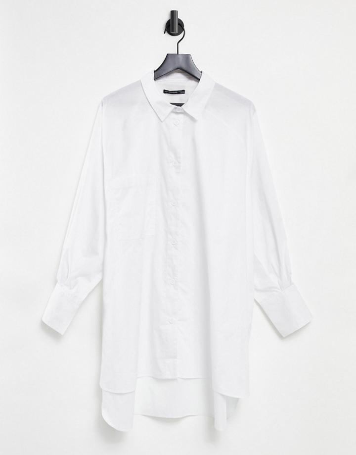 Threadbare Oversized Balloon Sleeve Shirt Dress In White
