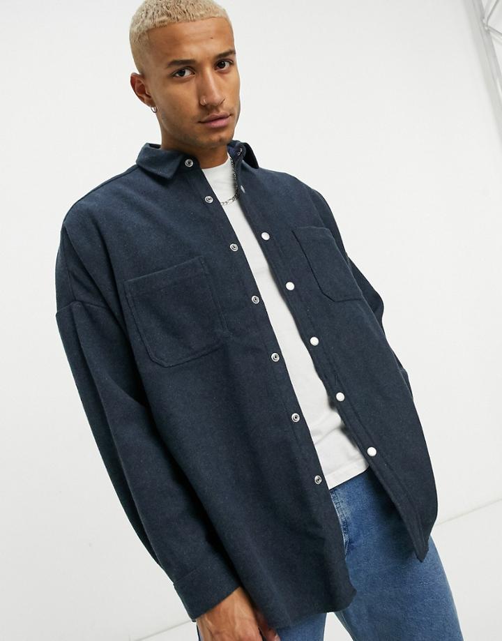 Asos Design Extreme Oversized Wool Mix Shirt In Blue