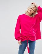 Pull & Bear Gathered Tie Up Front Sweatshirt - Pink