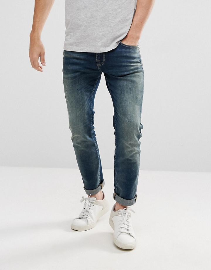 Selected Homme Jeans In Slim Fit Worn Denim With Stretch - Blue