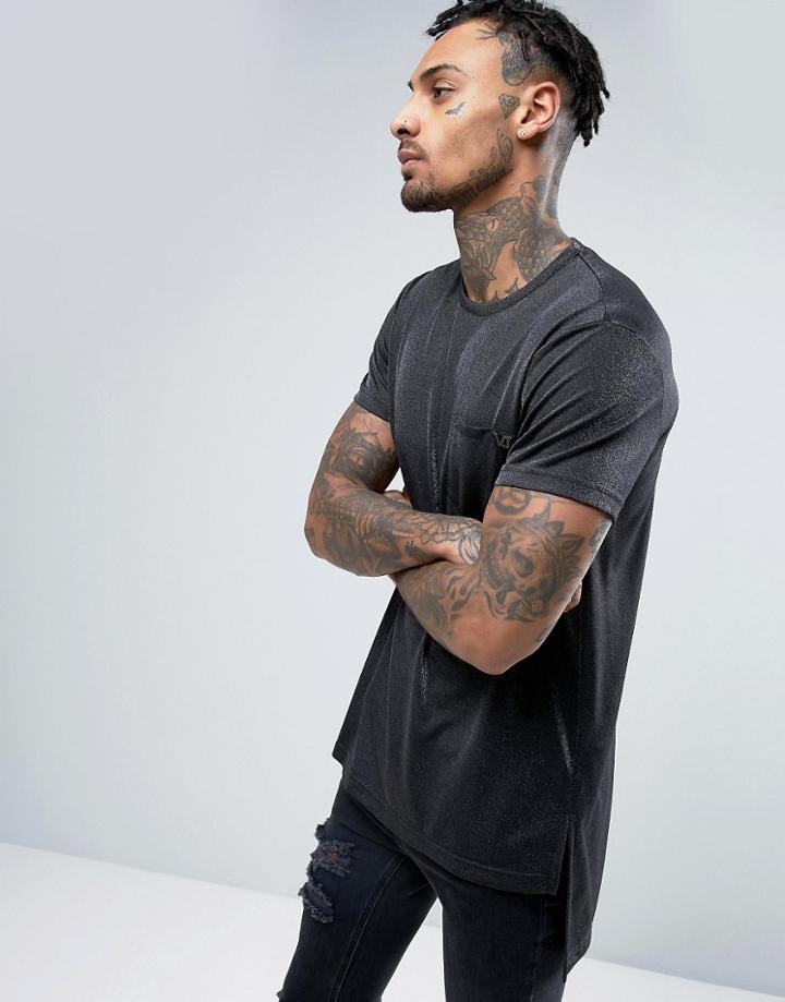 Versace Longline T-shirt In Black Metallic - Black