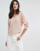 Jaeger Wool Cashmere V Neck Batwing Sweater - Pink