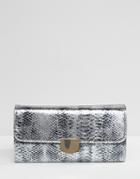 Yoki Fashion Metallic Faux Snakeskin Clutch Bag - Silver