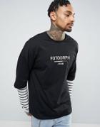 Asos Oversized T-shirt With Fotograph Embroidery - Black