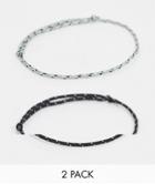Asos Design Cord Anklet Pack In Black And Gray