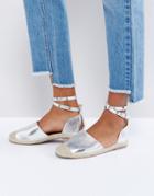 Truffle Collection Glitter Stud Ankle Espadrille - Silver