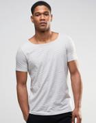 Asos Stripe T-shirt With Boat Neck In Gray Marl
