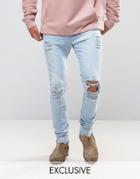 Mennace Skinny Jeans With Paint Splat In Light Wash - Blue