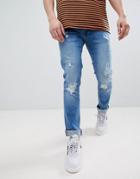 Voi Jeans Skinny Fit Jeans In Ripped-blue