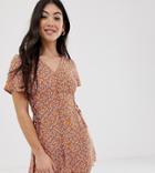 New Look Petite Tie Side Romper In Orange Ditsy Print - Orange