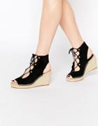 Kg By Kurt Geiger Marine Black Suede Wedge Sandals - Black