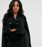 Saint Genies Plus Contrast Stitch Detail Cropped Jacket In Black - Black