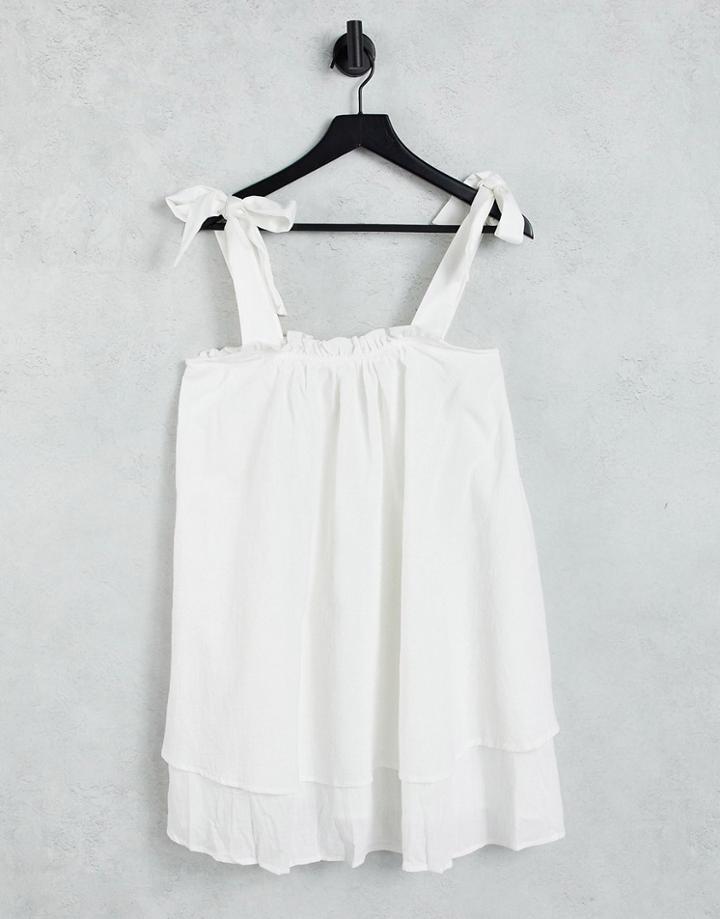 In The Style X Elle Darby Tie Shoulder Trapeze Layered Mini Dress In White