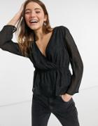 Jdy Wrap Blouse In Sparkle Black
