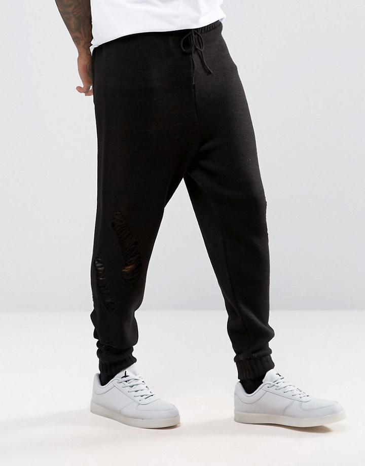 Asos Knitted Drop Crotch Joggers With Laddering - Black