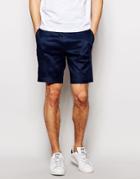 Asos Slim Smart Shorts In Linen Mix - Navy