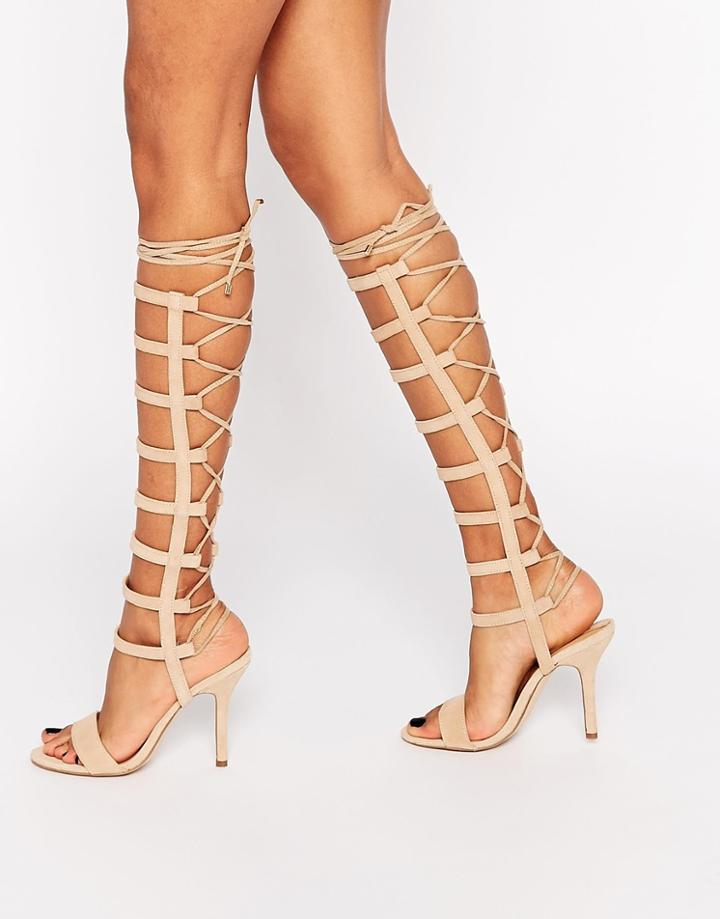 Aldo Hastina Nude Tie Up Ankle Heeled Sandals - Nude