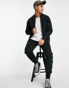 Threadbare Full Zip Sweatshirt & Jogger Tracksuit Set In Black