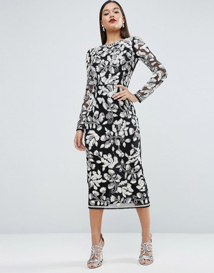 Asos Red Carpet White Floral Midi Bodycon Dress - Multi