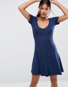 Asos Skater Dress With Button Front - Navy