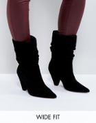 Asos Cianna Wide Fit Suede Slouch Cone Heel Boots - Black