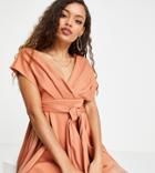 Asos Design Petite Fallen Shoulder Scuba Romper In Blush-pink