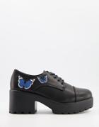 Koi Footwear Vegan Heeled Shoes With Blue Butterfly In Black