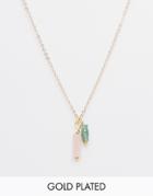 Mirabelle Carved Jade And Pink Opal Necklace On 45cm Gold Plated Chain
