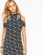 Asos Petite Cutout Shoulder Dress With Flower Insert - Multi