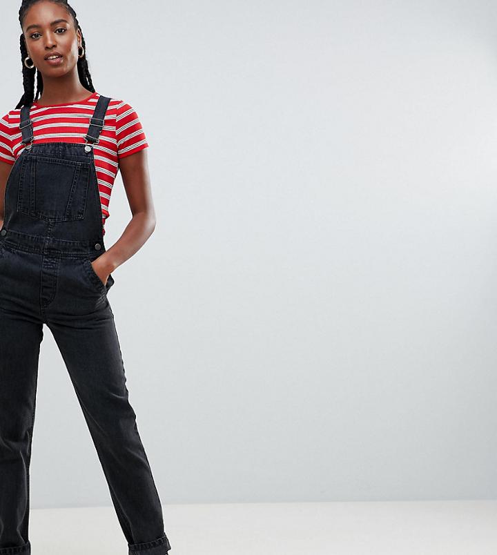 Asos Design Tall Denim Overall In Washed Black