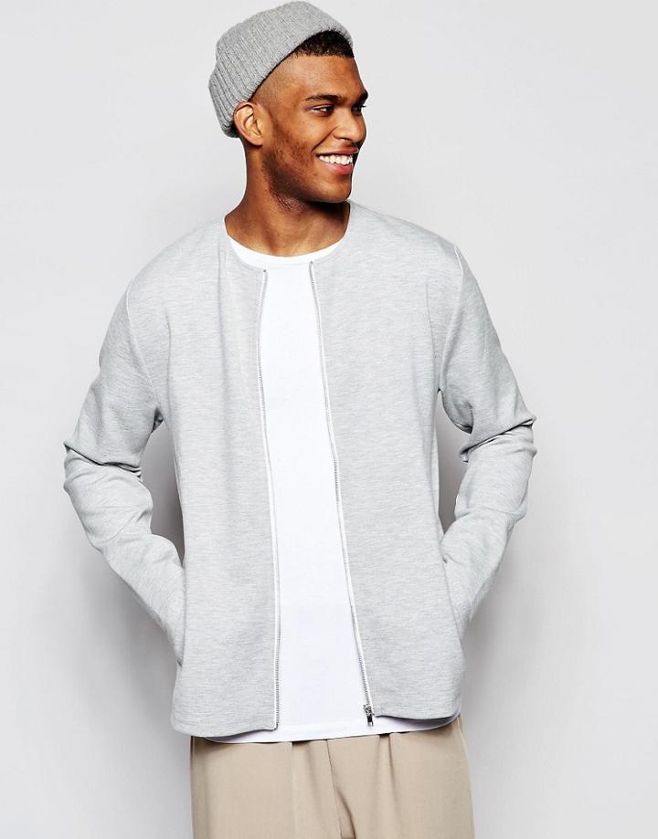 Asos Bonded Jersey Bomber Jacket In Gray - Gray