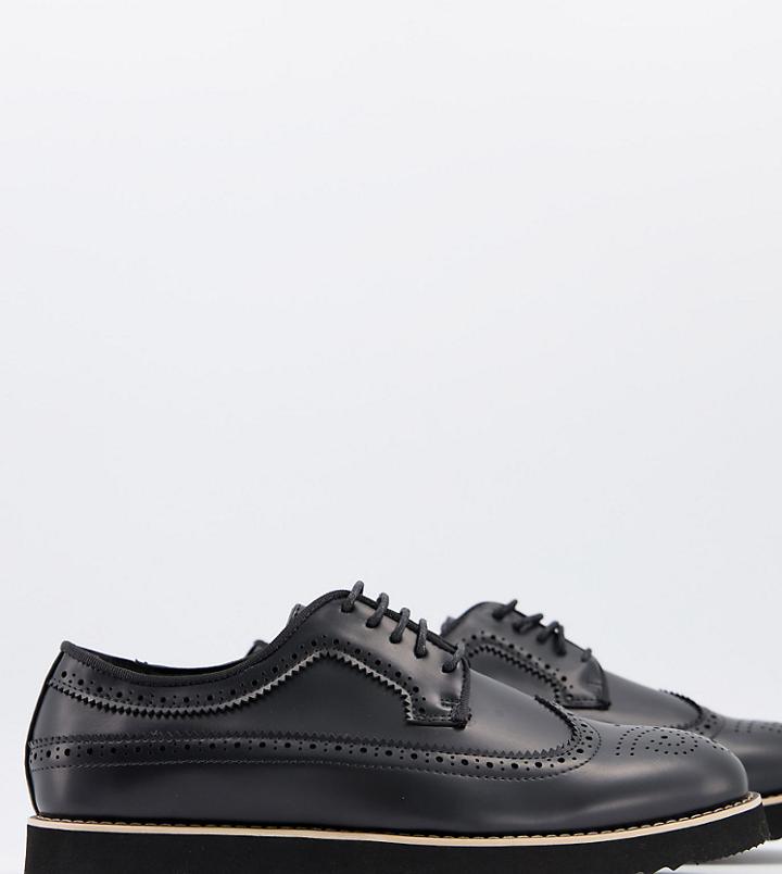 Truffle Collection Wide Fit Casual Lace Up Brogues In Black