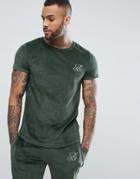 Ascend Slim Fit Velour T-shirt With Curved Hem - Green