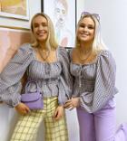 Labelrail X Olivia & Alice Milkmaid Blouse With Shirred Waist In Mini Check-white