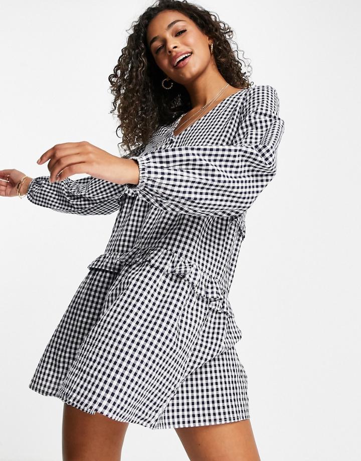 Influence Cotton Poplin Mini Dress In Navy Gingham