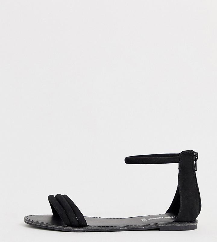 London Rebel Wide Fit Tubular Flat Sandals - Black