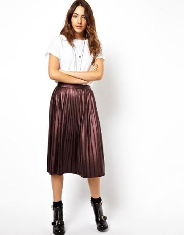 Asos Coated Midi Skirt With Pleats