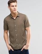 Asos Shirt In Khaki With Revere Collar And Short Sleeves - Khaki