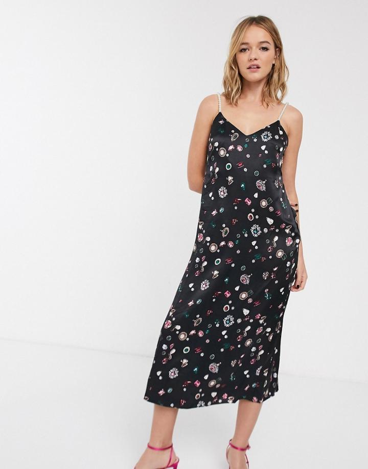& Other Stories Jewel Print Pearl Strap Cami Dress In Black