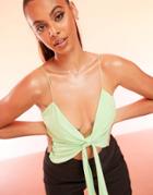 Asos Design Strappy Knot Plunge Cami In 70s Green