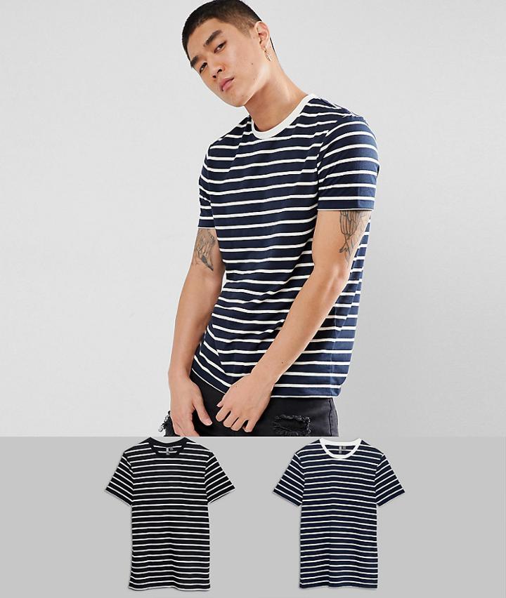 Asos Design Striped T-shirt 2 Pack Save - Multi