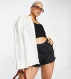Asos Design Curve Oversized Linen Shirt With Dip Hem In Ivory-white
