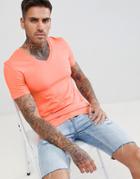 Asos Design Muscle Fit T-shirt With V Neck In Orange - Orange