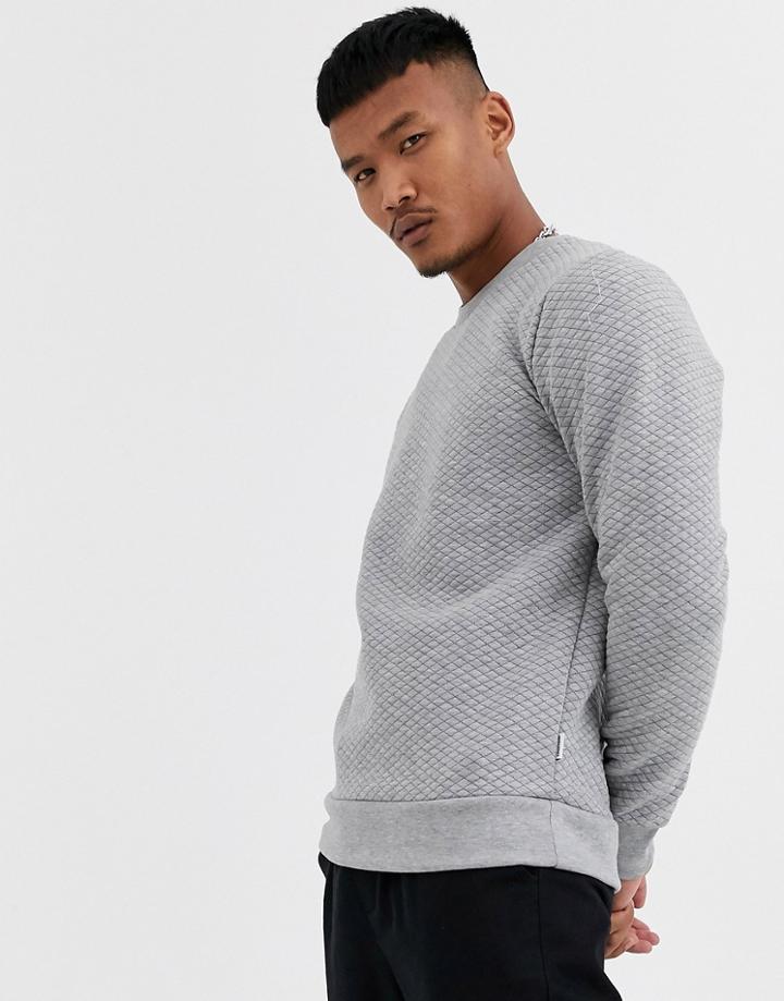 Jack & Jones Core Quilted Crew Neck Sweat In Gray