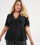 Fashion Union Plus Short Sleeved Blouse With Lace Inserts-black