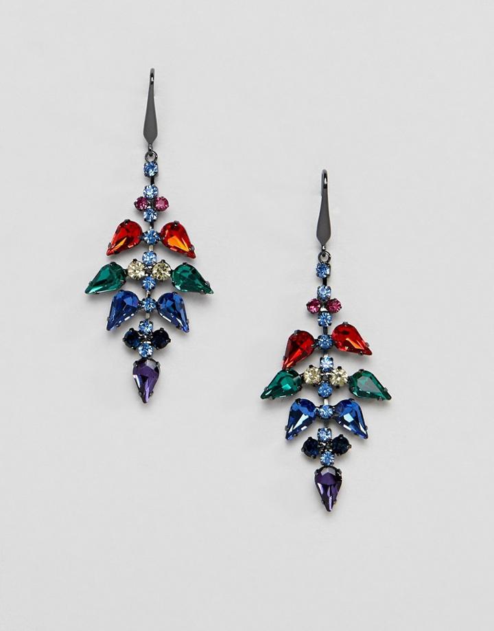 Steve Madden Rainbow Stone Teardrop Flower Statement Earrings - Multi