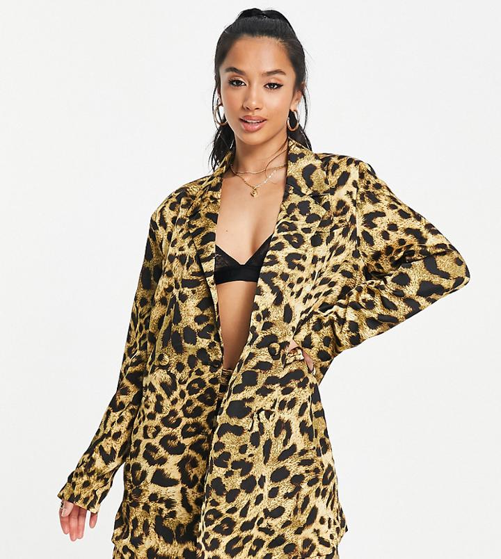 Missguided Petite Boxy Oversized Blazer In Leopard Print - Part Of A Set-multi