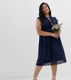 Tfnc Plus Lace Detail Midi Bridesmaid Dress In Navy